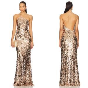 THE SEI Paillette Sequin Embellished One Shoulder Maxi Gown in Rose Gold Size 2